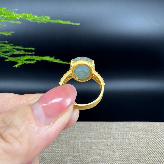 RealJade® "Signature Signet" 18K Yellow Gold Icy Jadeite Jade Diamonds PiXiu Ring