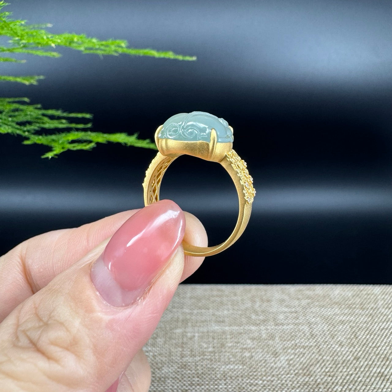 RealJade® "Signature Signet" 18K Yellow Gold Icy Jadeite Jade Diamonds PiXiu Ring