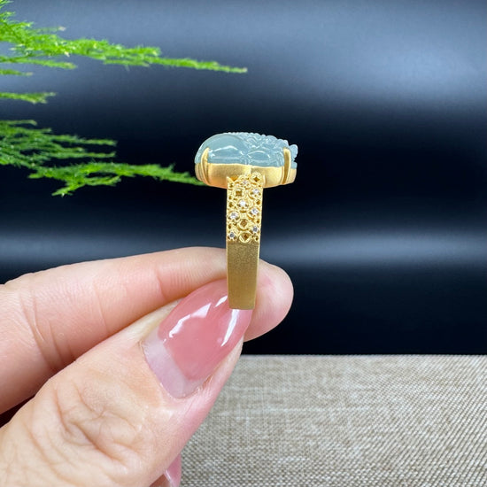 RealJade® "Signature Signet" 18K Yellow Gold Icy  Jadeite Jade Diamonds PiXiu Ring