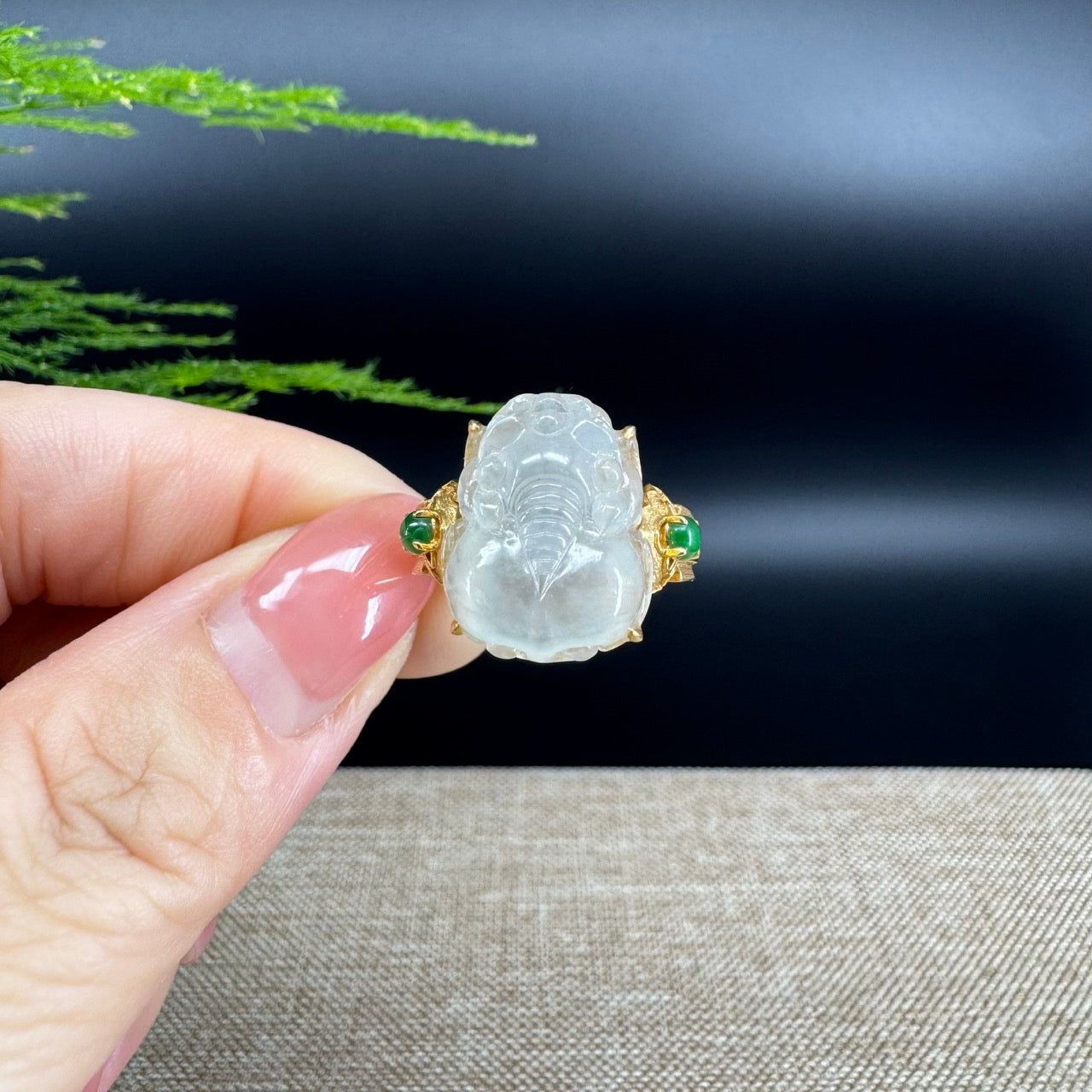 RealJade® "Signature Signet" 18K Yellow Gold Icy Jadeite Jade PiXiu Ring