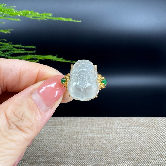 RealJade® "Signature Signet" 18K Yellow Gold Icy Jadeite Jade PiXiu Ring