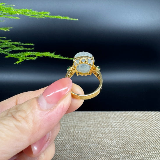 RealJade® "Signature Signet" 18K Yellow Gold Icy Jadeite Jade PiXiu Ring