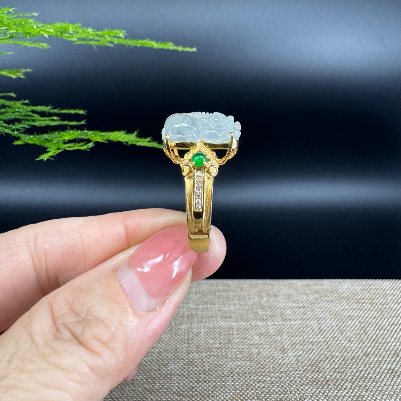 RealJade® "Signature Signet" 18K Yellow Gold Icy Jadeite Jade PiXiu Ring