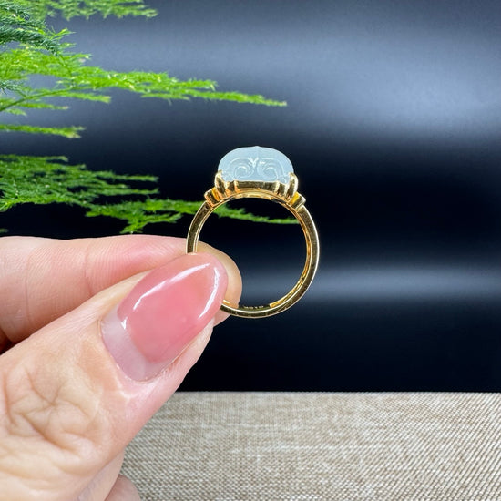 RealJade® "Signature Signet" 18K Yellow Gold Icy Jadeite Jade Diamonds PiXiu Ring