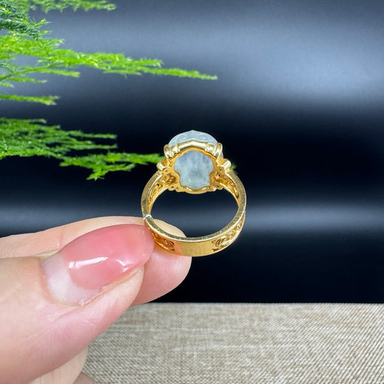 RealJade® "Signature Signet" 18K Yellow Gold Icy Jadeite Jade Diamonds PiXiu Ring
