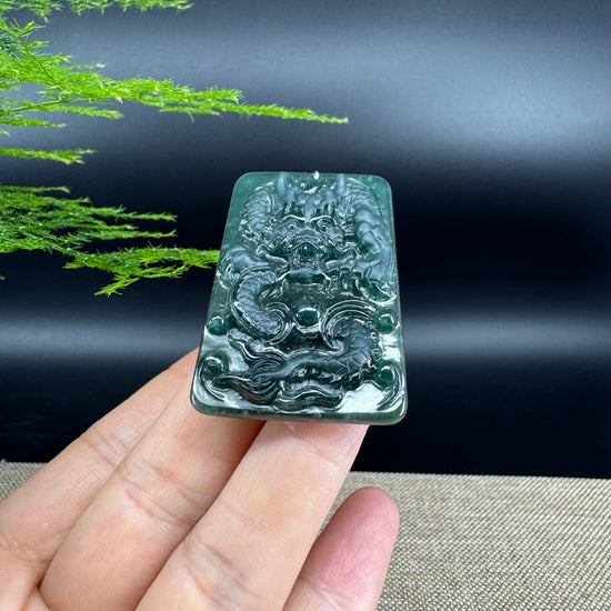RealJade® Co. High Natural Guatemalan Blue Jadeite Jade Dragon Pendant