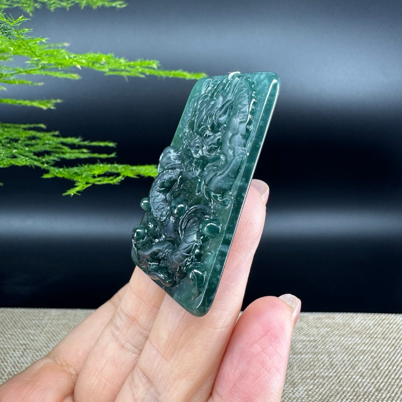 RealJade® Co. High Natural Guatemalan Blue Jadeite Jade Dragon Pendant