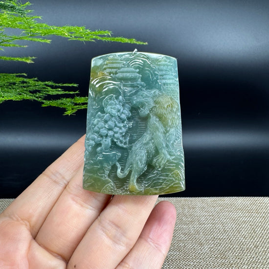 RealJade® Co. High Natural Guatemalan Blue Jadeite Jade Tiger Pendant