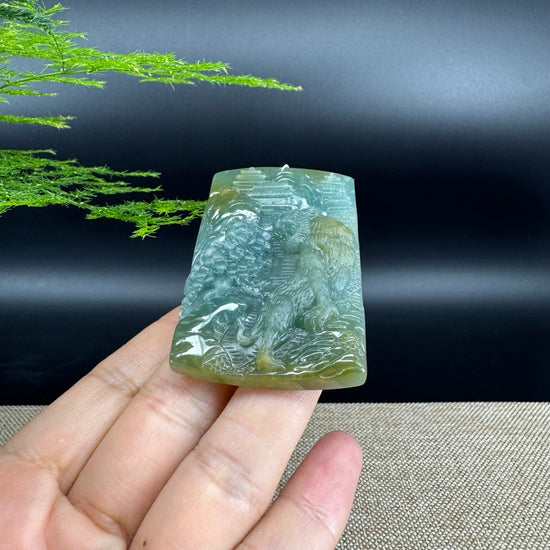 RealJade® Co. High Natural Guatemalan Blue Jadeite Jade Tiger Pendant