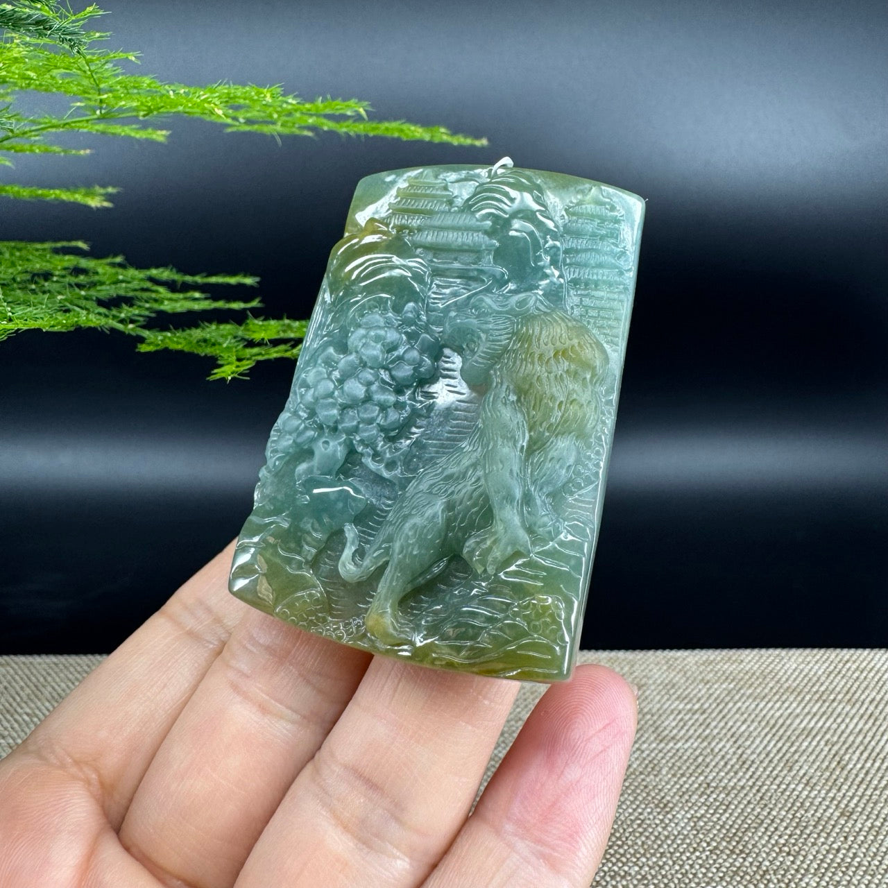 RealJade® Co. High Natural Guatemalan Blue Jadeite Jade Tiger Pendant