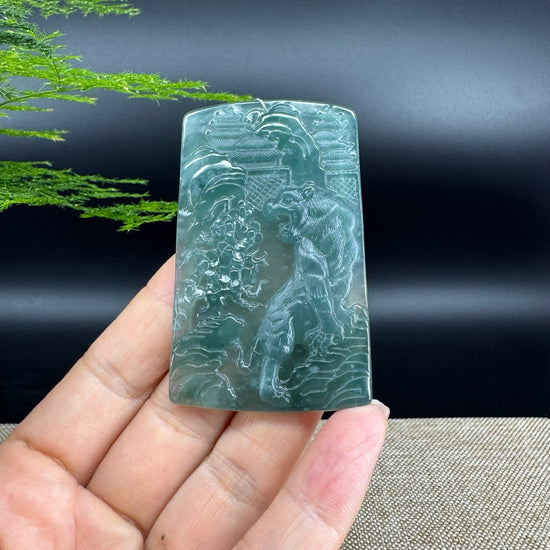 RealJade® Co. High Natural Guatemalan Blue Jadeite Jade Tiger Pendant