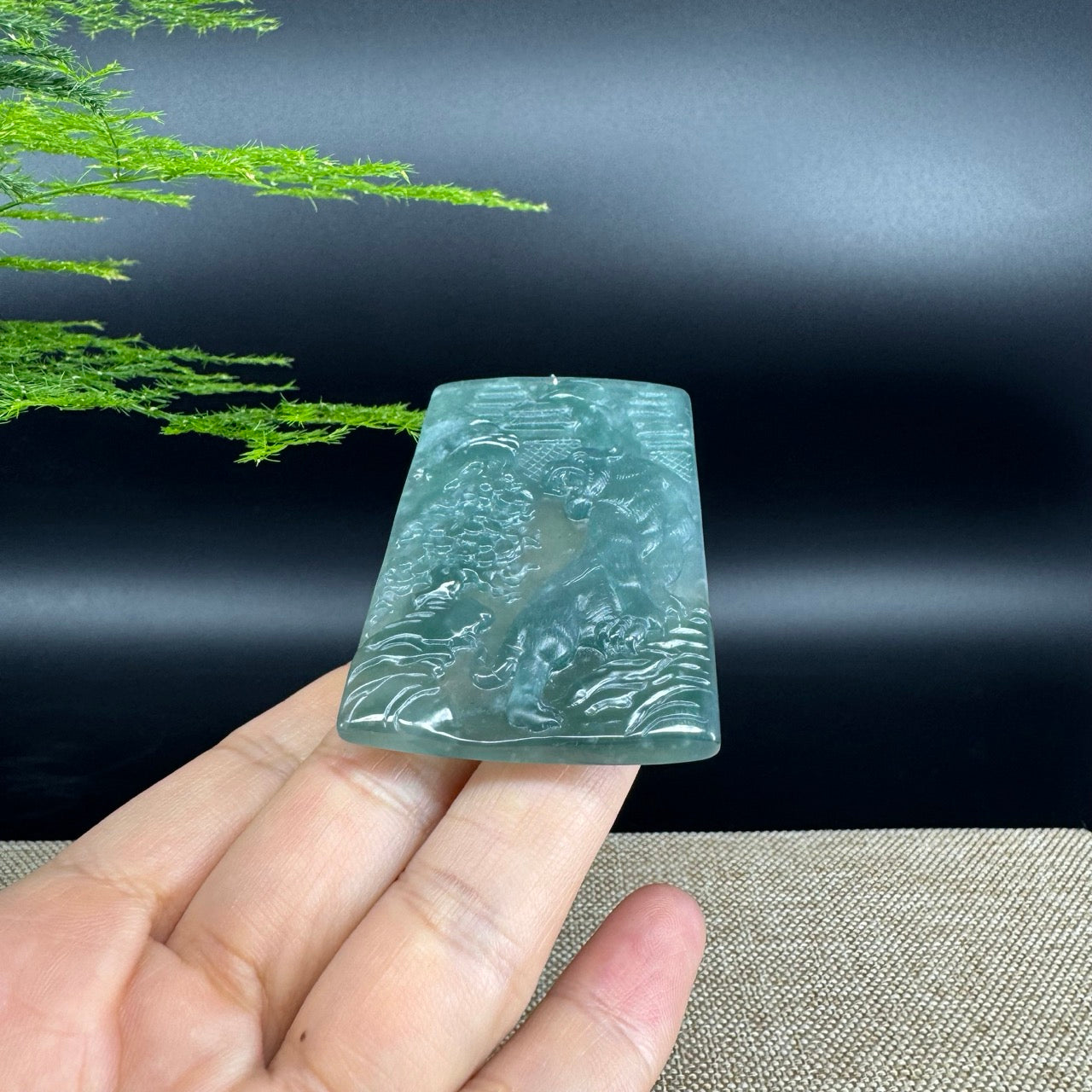 RealJade® Co. High Natural Guatemalan Blue Jadeite Jade Tiger Pendant