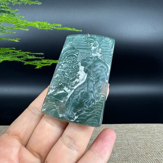 RealJade® Co. High Natural Guatemalan Blue Jadeite Jade Tiger Pendant