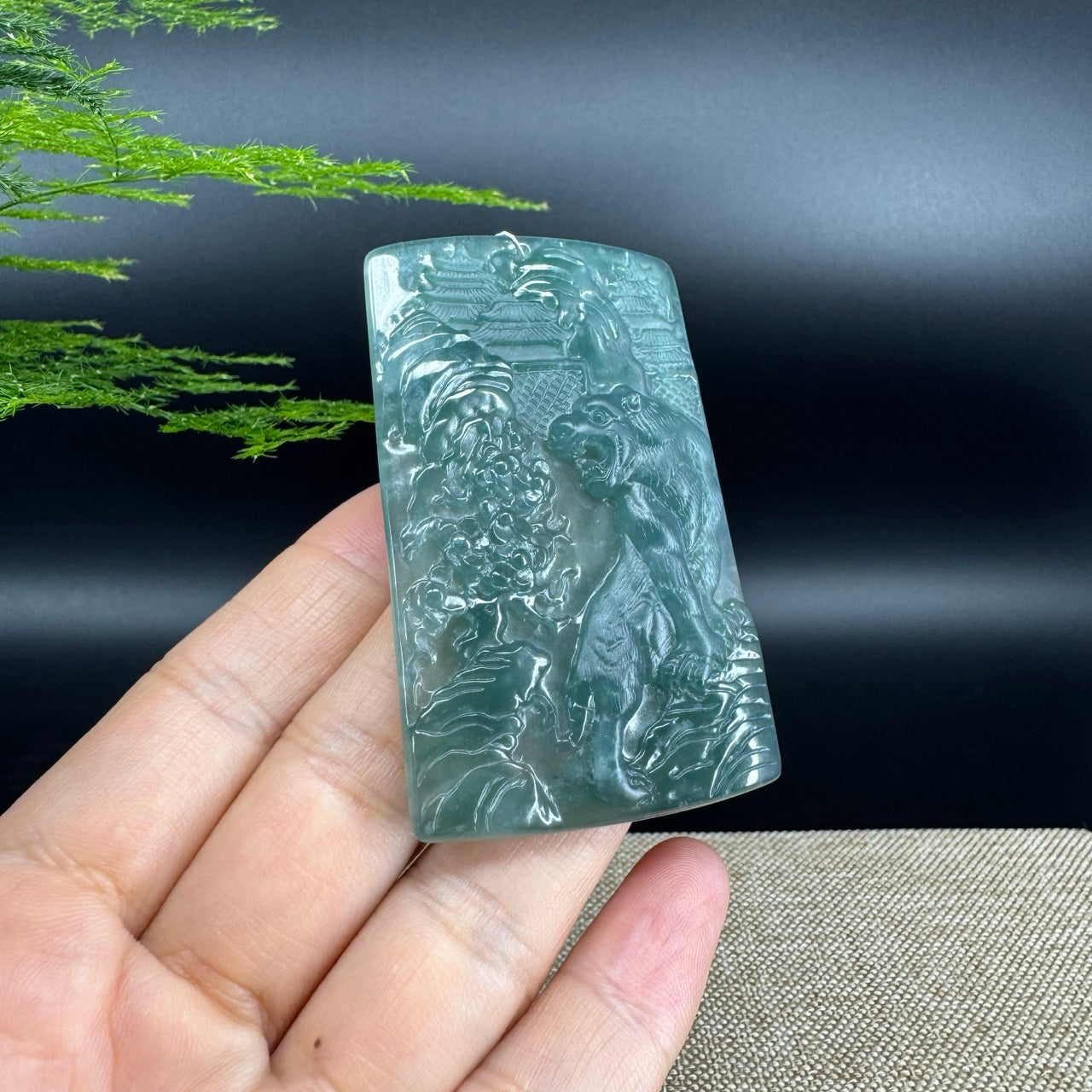 RealJade® Co. High Natural Guatemalan Blue Jadeite Jade Tiger Pendant