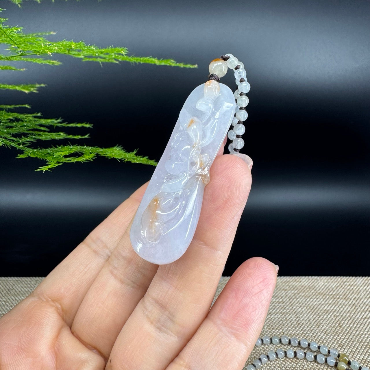 RealJade® Co. Genuine Burmese Yellow Lavender Jadeite Jade Lotus Flower Pendant Necklace