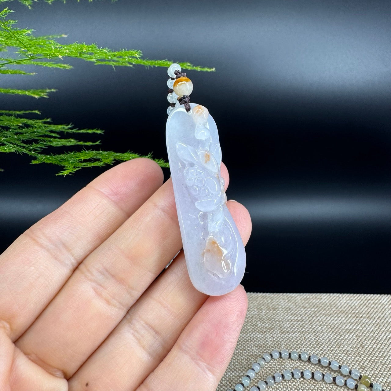 RealJade® Co. Genuine Burmese Yellow Lavender Jadeite Jade Lotus Flower Pendant Necklace