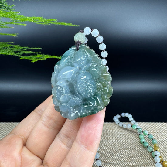 RealJade® Co.  Genuine Burmese Jadeite Jade  Fish and Lotus Pendant Necklace