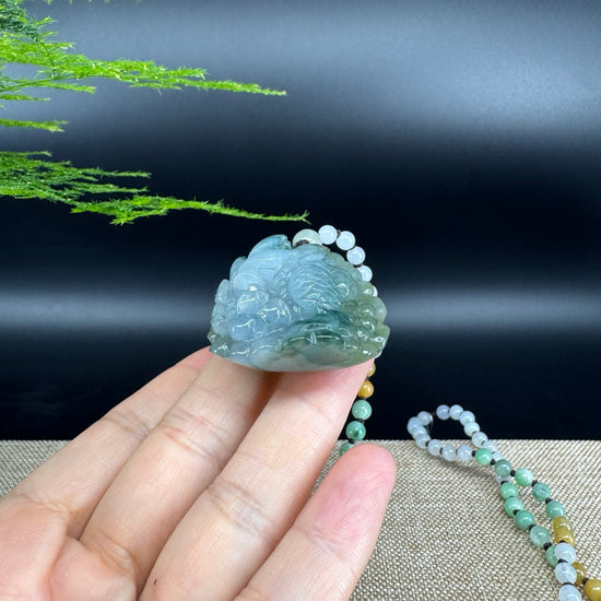 RealJade® Co.  Genuine Burmese Jadeite Jade  Fish and Lotus Pendant Necklace