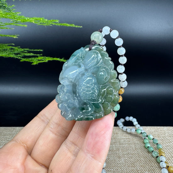 RealJade® Co.  Genuine Burmese Jadeite Jade  Fish and Lotus Pendant Necklace