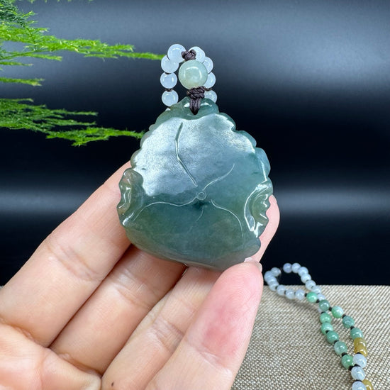 RealJade® Co.  Genuine Burmese Jadeite Jade  Fish and Lotus Pendant Necklace