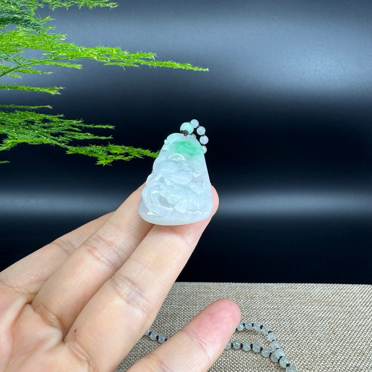 RealJade® Co.  Genuine Burmese Jadeite Jade  Fish and Lotus Pendant Necklace