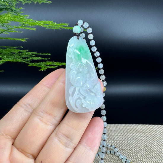 RealJade® Co.  Genuine Burmese Jadeite Jade  Fish and Lotus Pendant Necklace