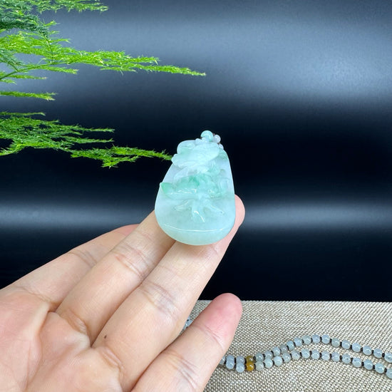 RealJade® Co.  Genuine Burmese Jadeite Jade  Fish and Lotus Pendant Necklace