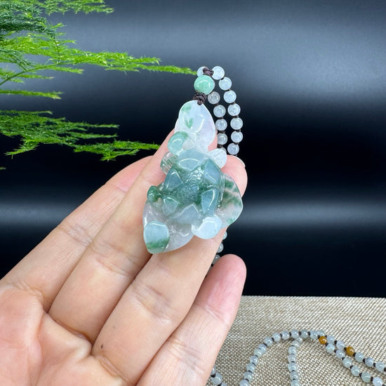 RealJade® Co. Genuine Burmese Jadeite Jade Icy Green Lotus Pendant Necklace