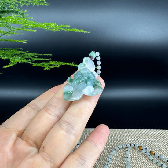 RealJade® Co. Genuine Burmese Jadeite Jade Icy Green Lotus Pendant Necklace