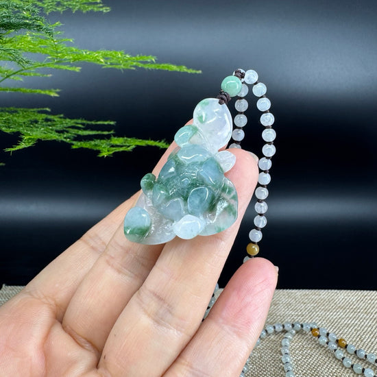 RealJade® Co. Genuine Burmese Jadeite Jade Icy Green Lotus Pendant Necklace