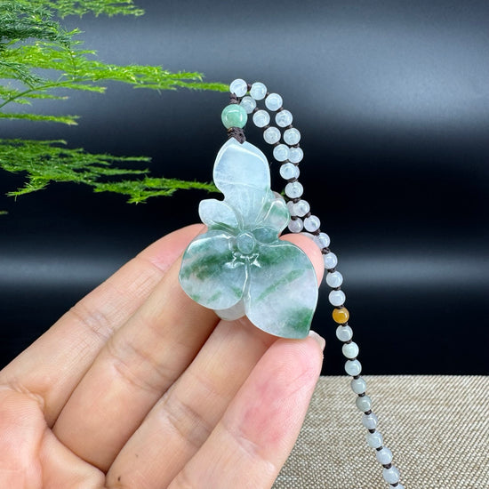 RealJade® Co. Genuine Burmese Jadeite Jade Icy Green Lotus Pendant Necklace