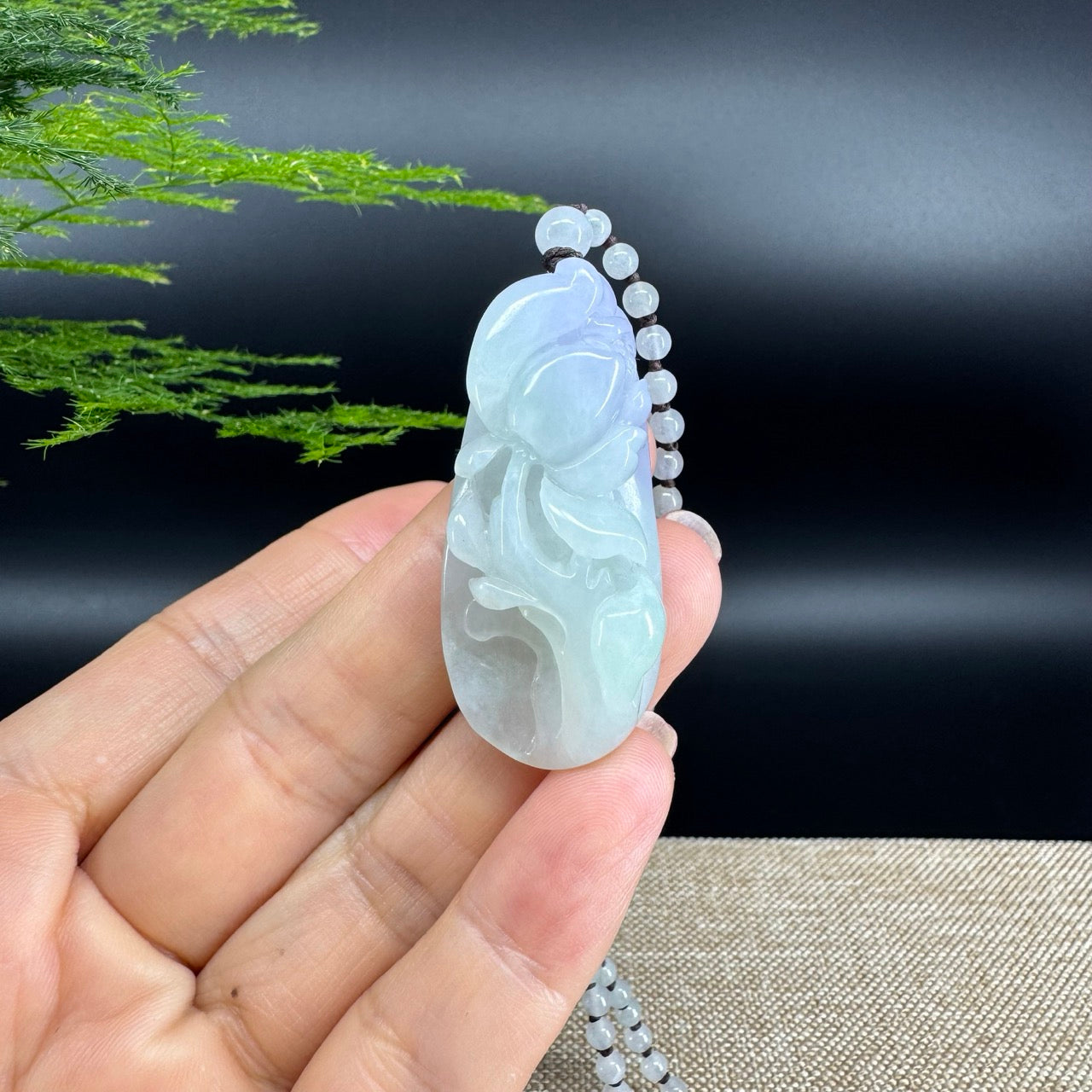 RealJade® Co.  Genuine Burmese Jadeite Jade Lavender Green Flower Pendant Necklace