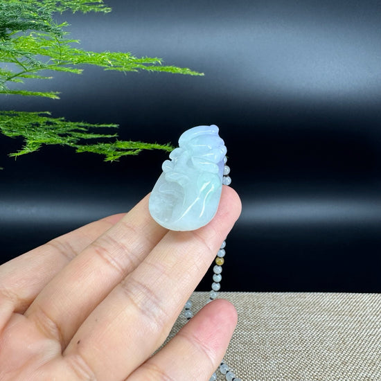 RealJade® Co.  Genuine Burmese Jadeite Jade Lavender Green Flower Pendant Necklace