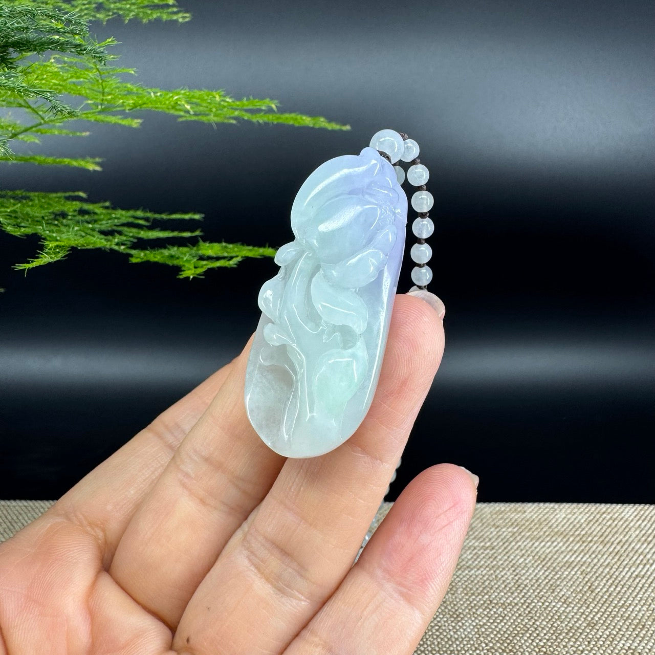 RealJade® Co.  Genuine Burmese Jadeite Jade Lavender Green Flower Pendant Necklace