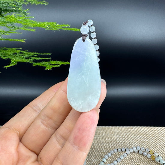 RealJade® Co.  Genuine Burmese Jadeite Jade Lavender Green Flower Pendant Necklace