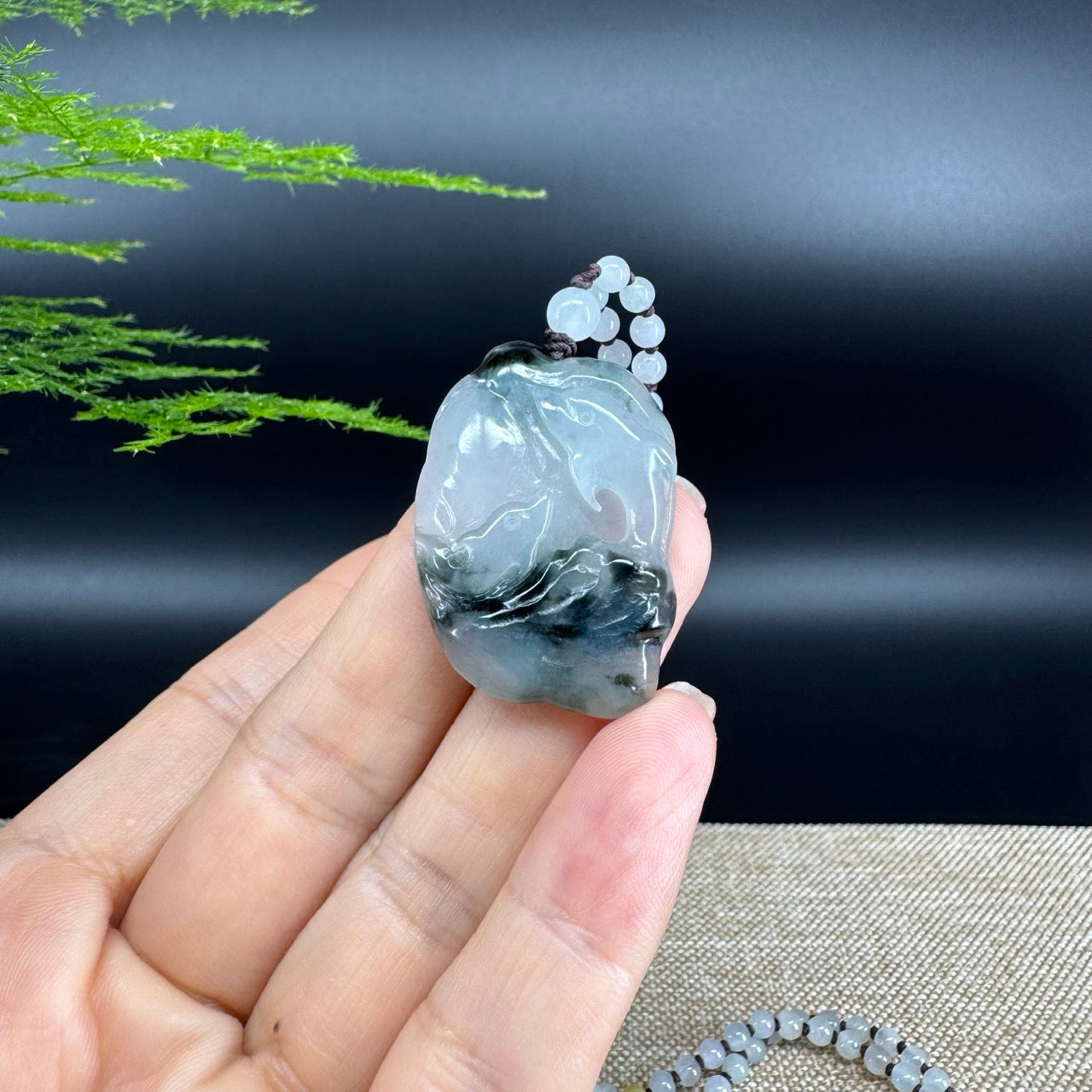 RealJade® Co.  Genuine Burmese Jadeite Jade Dolphin Pendant Necklace