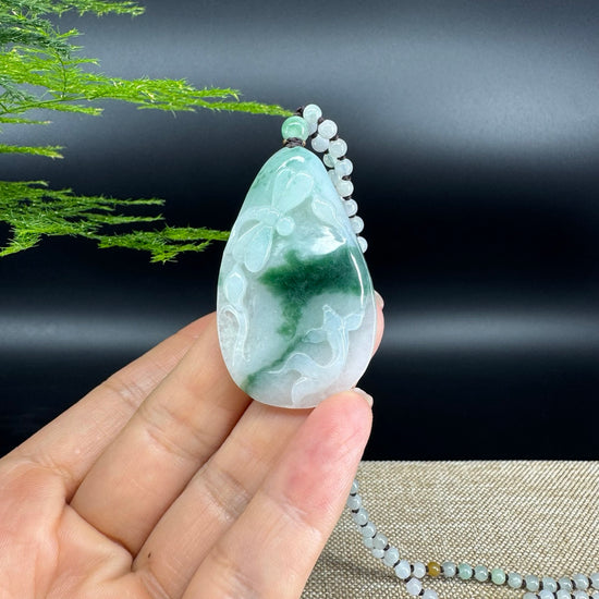 RealJade® Co.  Genuine Burmese Jadeite Jade Dragonfly Pendant Necklace