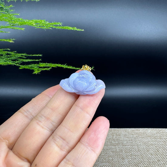 Natural 18K Yellow Gold Burmese Lavender Jadeite Jade Lotus Flower Pendant