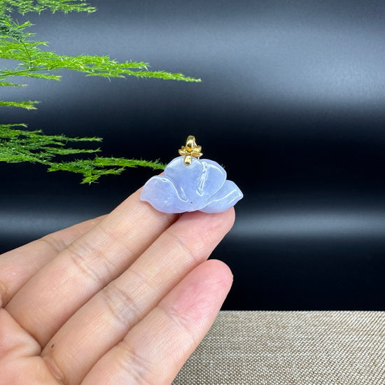 Natural 18K Yellow Gold Burmese Lavender Jadeite Jade Lotus Flower Pendant