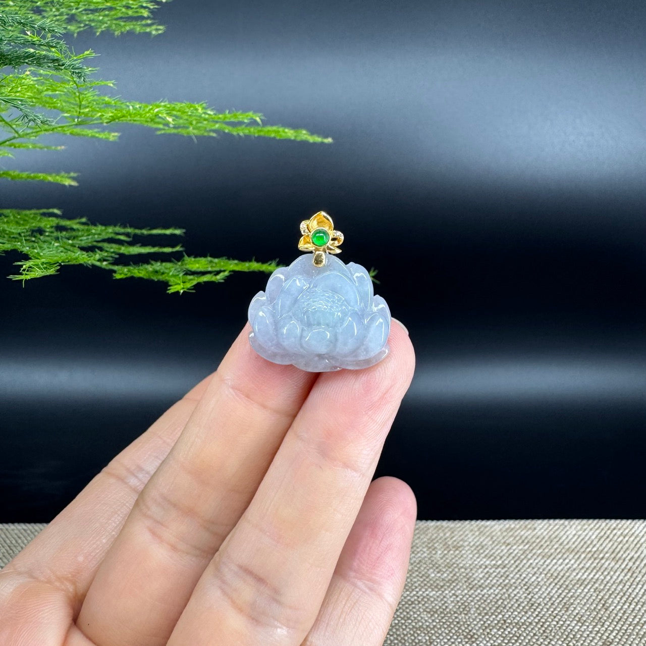 RealJade® Co. Genuine Lavender Jadeite Jade Good Lotus Necklace With 18K Yellow Gold Bail