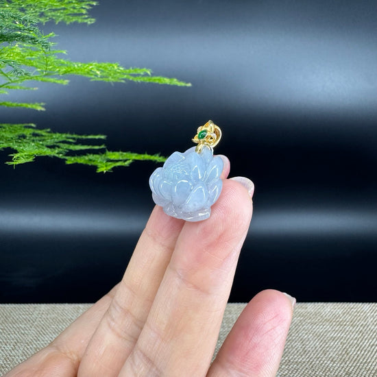 RealJade® Co. Genuine Lavender Jadeite Jade Good Lotus Necklace With 18K Yellow Gold Bail