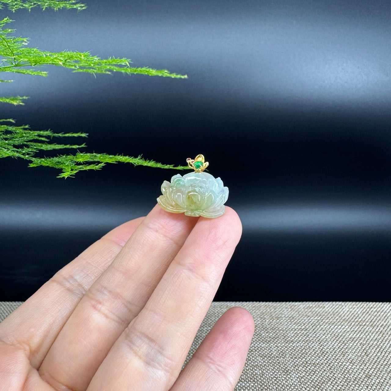 RealJade® Co. Genuine Ice Yellow Green  Jadeite Jade Good Lotus Necklace With 18K Yellow Gold Bail