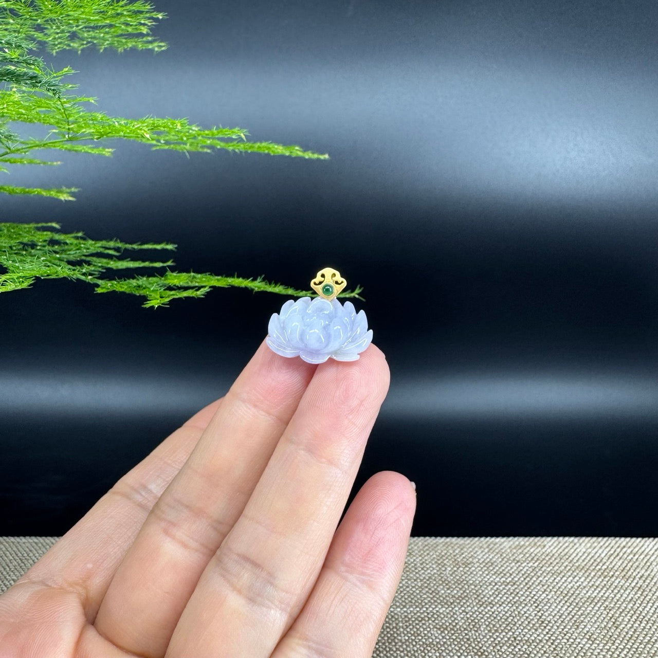 RealJade® Co. Genuine Lavender Jadeite Jade Good Lotus  Necklace With 18K Yellow Gold Bail