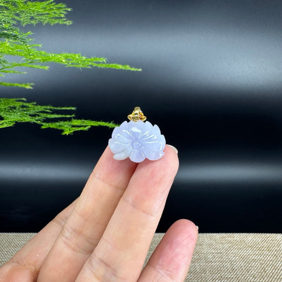 RealJade® Co. Genuine Lavender Jadeite Jade Good Lotus  Necklace With 18K Yellow Gold Bail