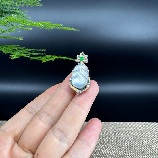 High end RealJade® Co. Genuine Ice Jadeite Jade Jin Zhi Yu Ye (Leaf) Necklace