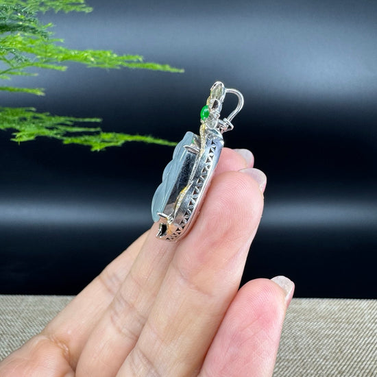 High end RealJade® Co. Genuine Ice Jadeite Jade Jin Zhi Yu Ye (Leaf) Necklace
