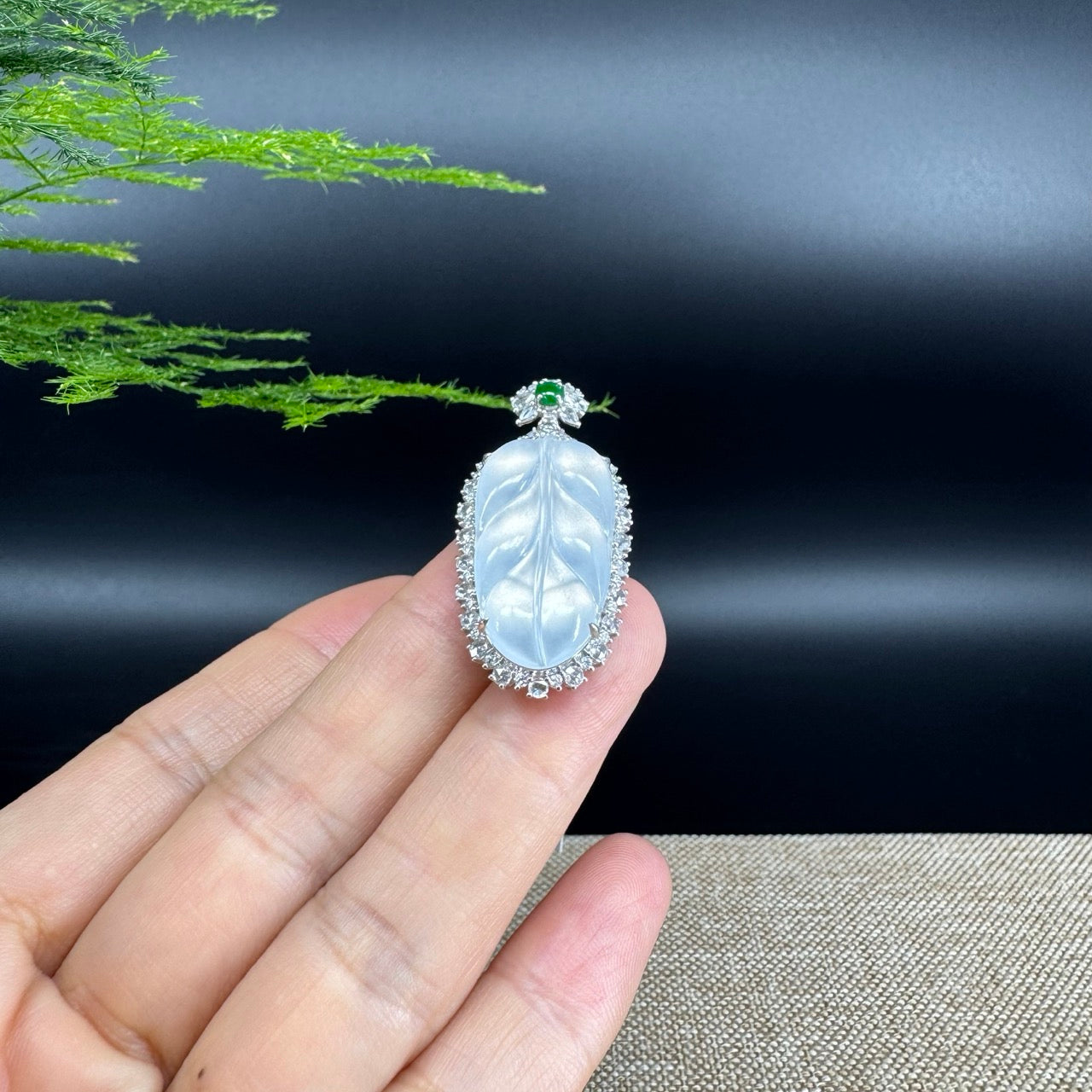 High end RealJade® Co. Genuine Ice Jadeite Jade Jin Zhi Yu Ye (Leaf) Necklace