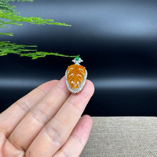 High end RealJade® Co. Genuine Red Jadeite Jade Jin Zhi Yu Ye (Leaf) Necklace
