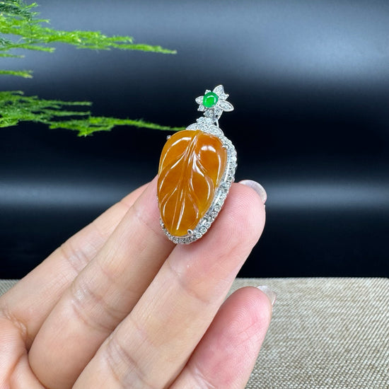 High end RealJade® Co. Genuine Red Jadeite Jade Jin Zhi Yu Ye (Leaf) Necklace