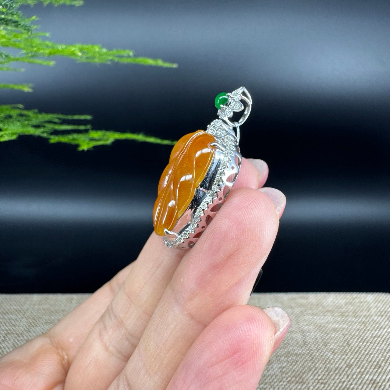 High end RealJade® Co. Genuine Red Jadeite Jade Jin Zhi Yu Ye (Leaf) Necklace